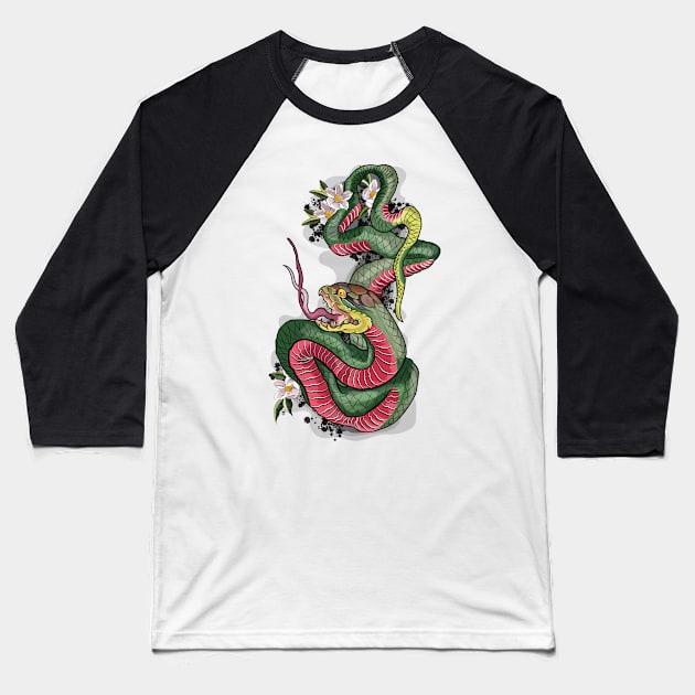 Snake with flowers Baseball T-Shirt by Crazyartsale